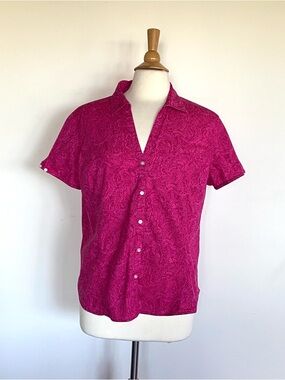 Eddie Bauer Women’s Short-Sleeve Button-Up Shirt - Fuschia Pink Paisley  XL